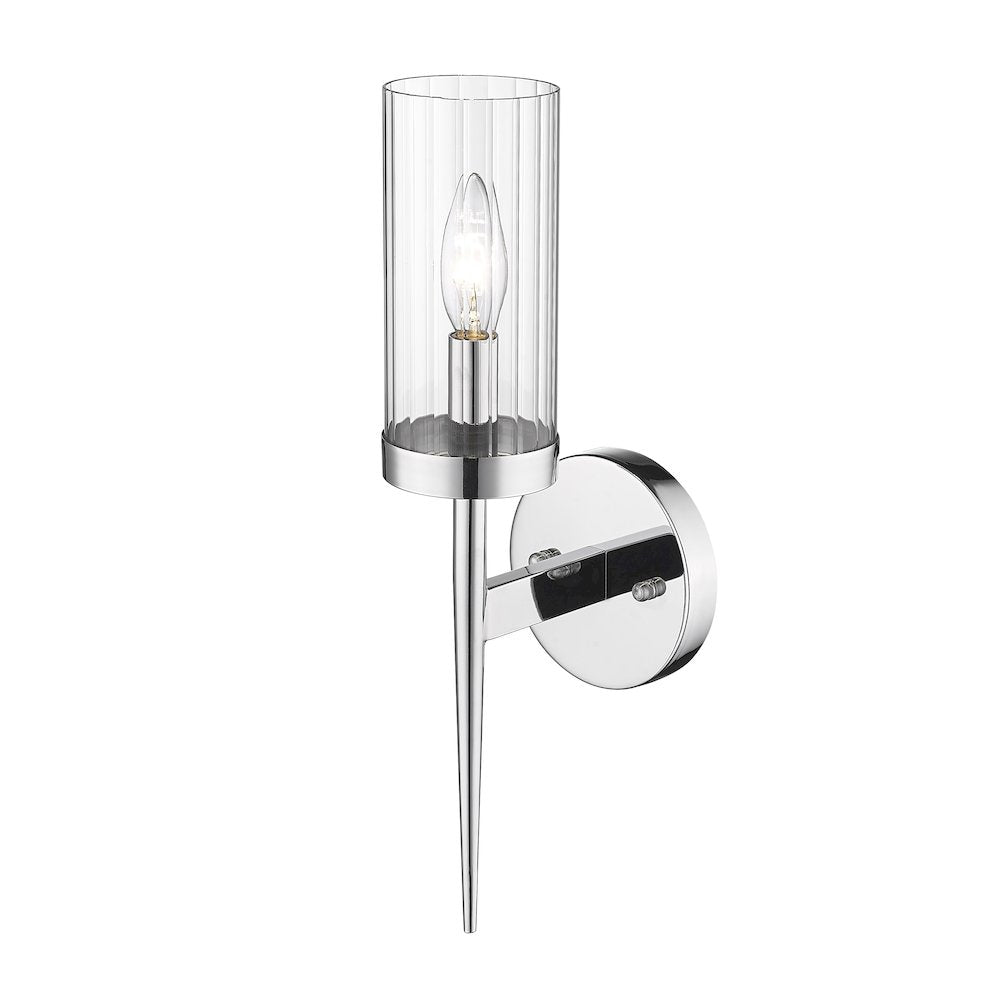 1-Light Chrome Iron Wall Sconce With A Clear Glass Shade