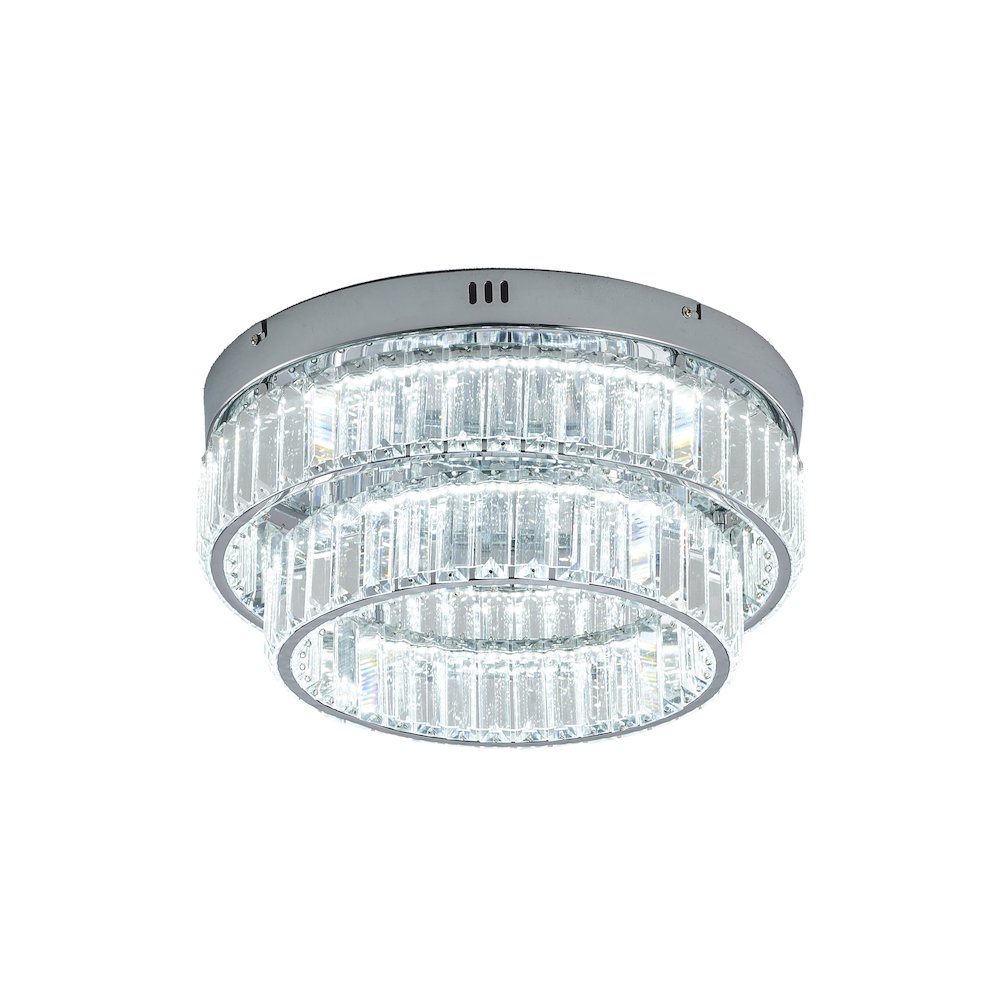 2-Light Chrome Dimmable LED Flush Mount With Clear Crystals