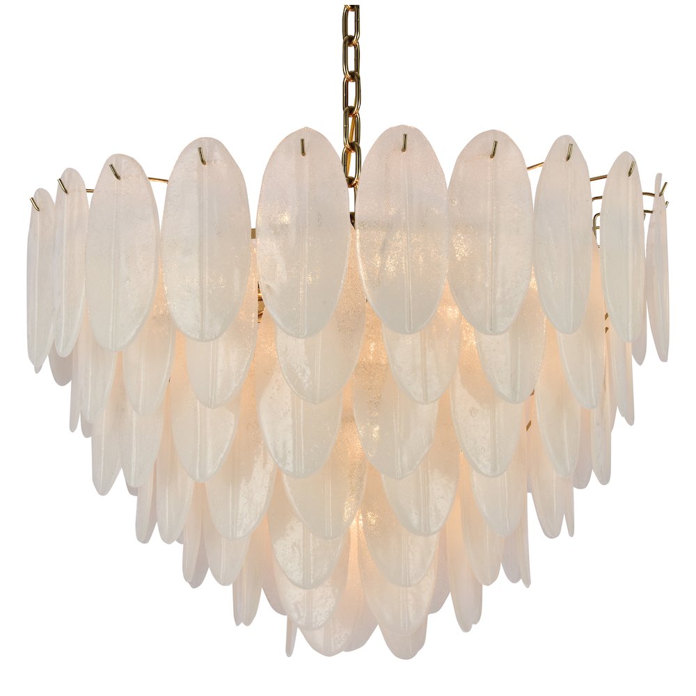 22-Light Brass Chandelier With Frosted Petal Glass