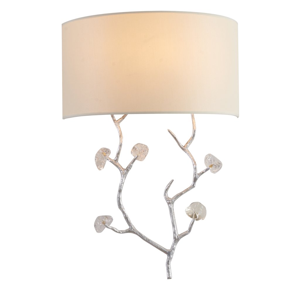 1-Light Silver Wall Sconce With Clear Glass Accents And A Fabric Shade