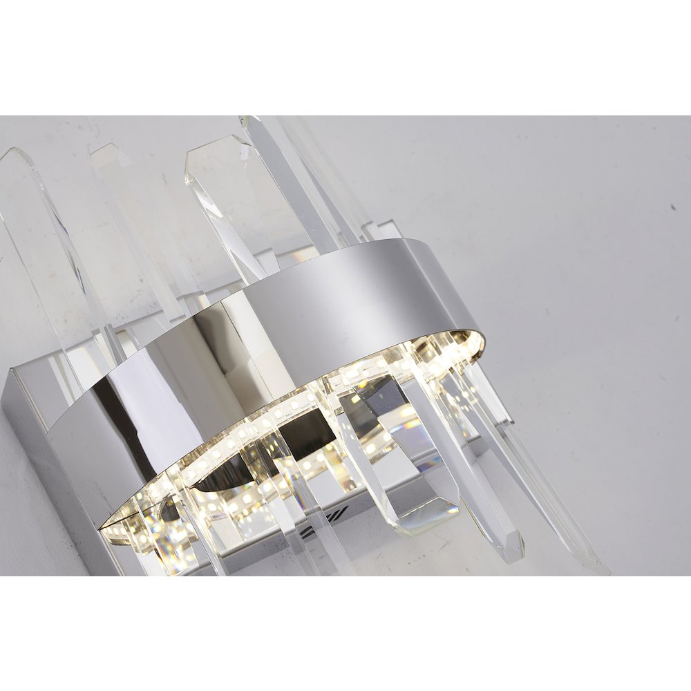 1-Light Chrome Stainless Steel LED Wall Sconce With Clear Crystal Accents