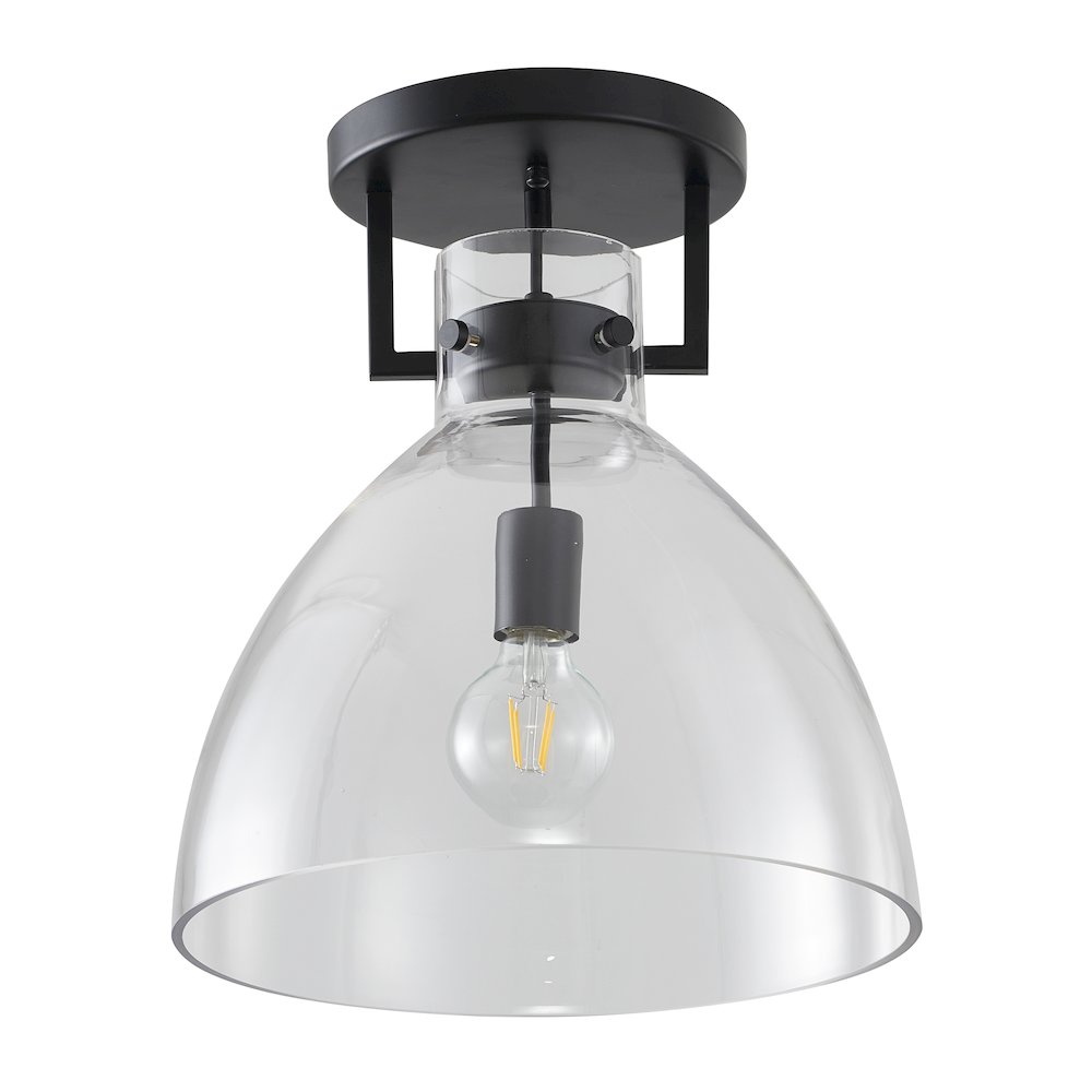 1-Light Black Semi Flush Mount With A Clear Glass Shade
