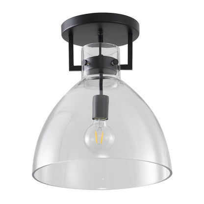 1-Light Black Semi Flush Mount With A Clear Glass Shade