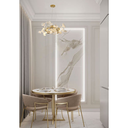 8-Light Brass Iron Chandelier With Whtie Acrylic Leaf Accents