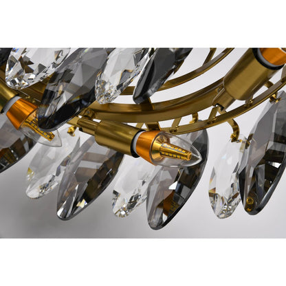 11-Light Brass Chandelier With Clear And Smoke Crystals