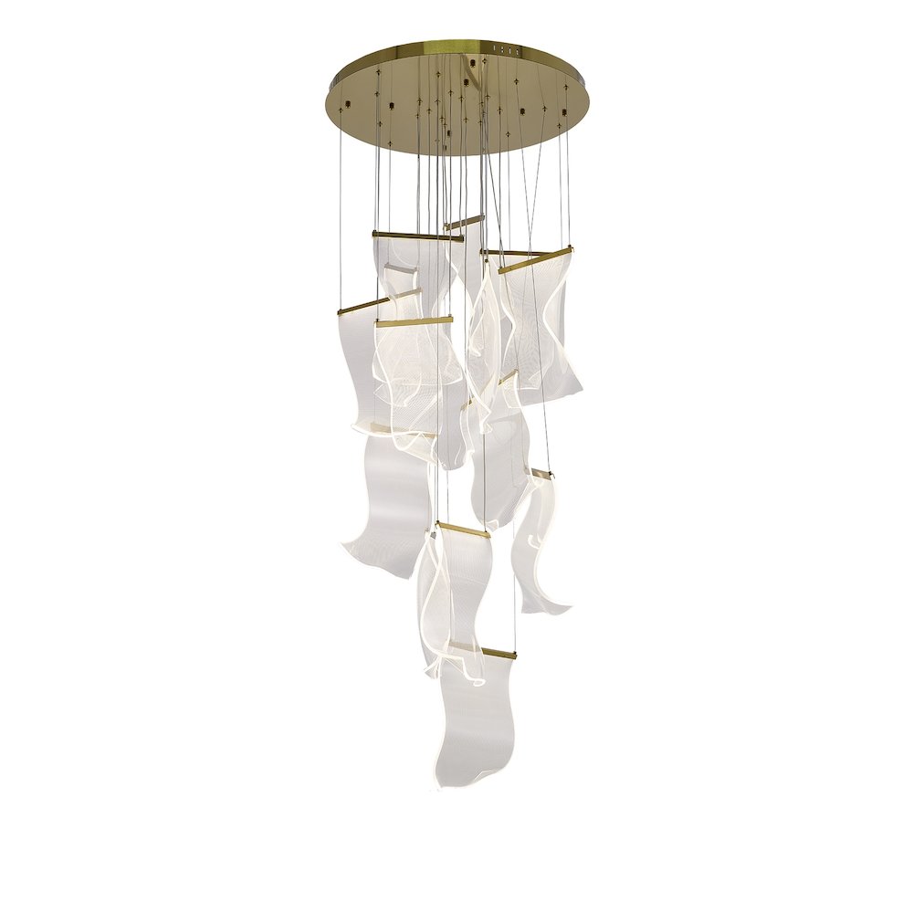8-Light Brass Chandelier With Acrylic Crumbled Sheet Pendants