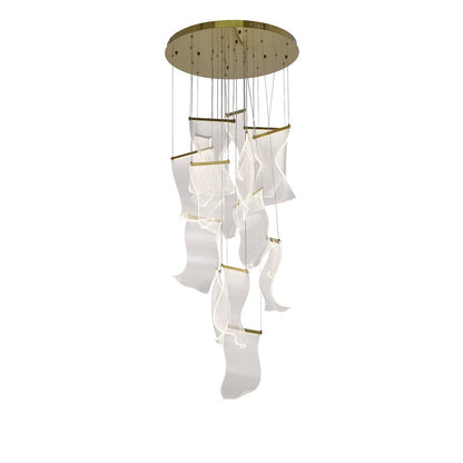 8-Light Brass Chandelier With Acrylic Crumbled Sheet Pendants