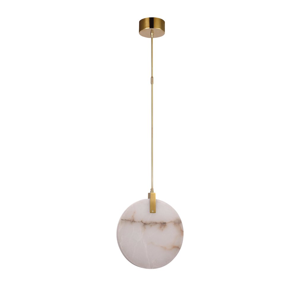 1-Light Gold Stainless Steel LED Pendant With A Round Spanish Alabaster