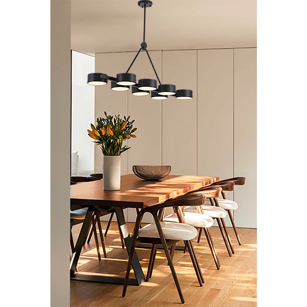 8-Light Black LED Chandelier With Accent Shades