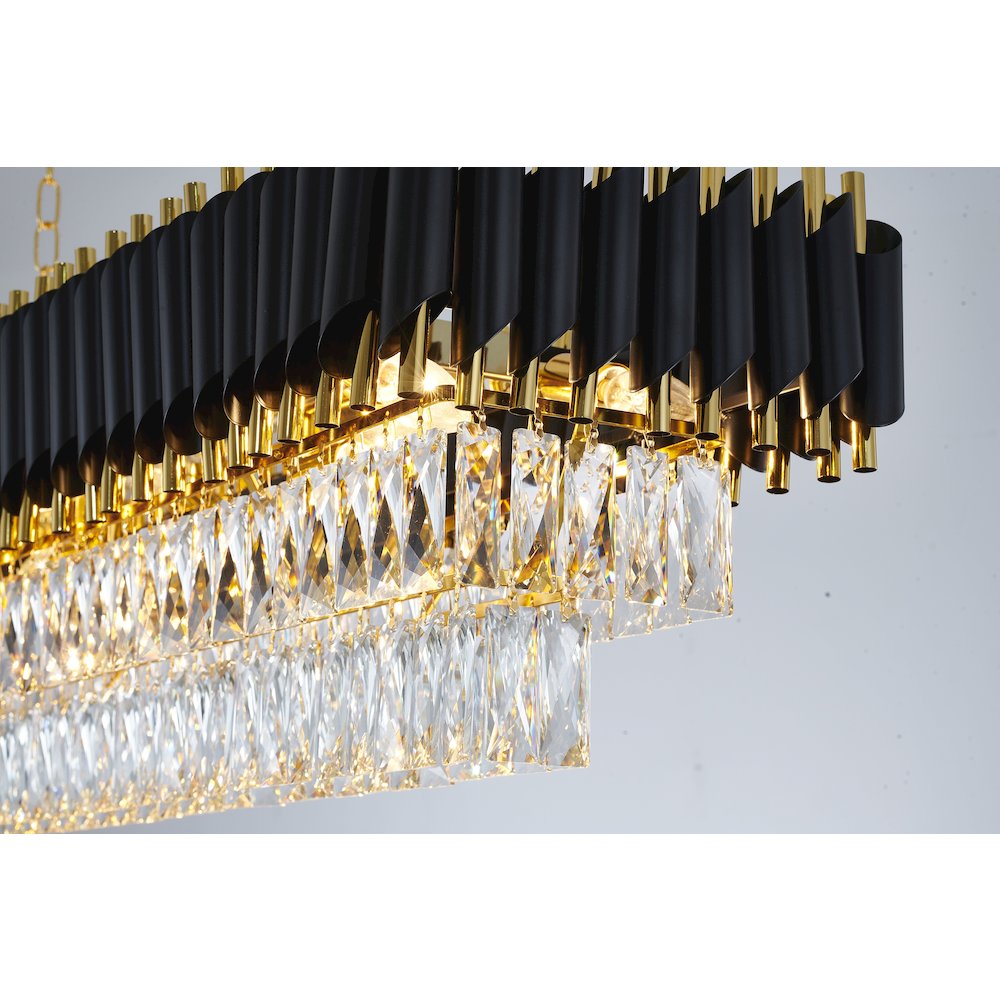 12-Light black and gold chandelier with clear hanging crystal