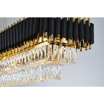 12-Light black and gold chandelier with clear hanging crystal