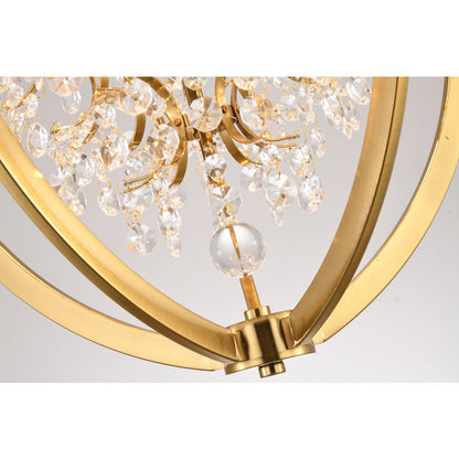 4-Light Antique Brass Metal Chandelier With Clear Crystals