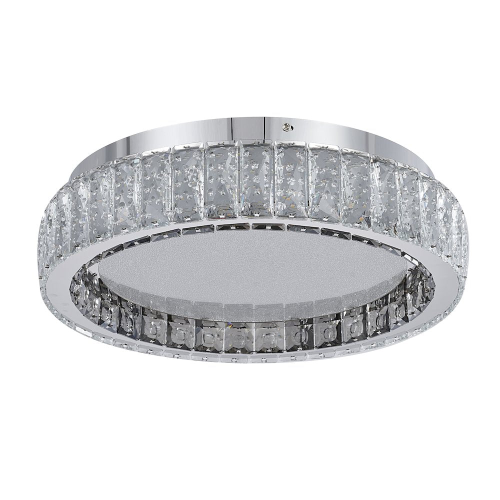 1-Light Chrome Stainless Steel LED Flush Mount With Clear Crystals