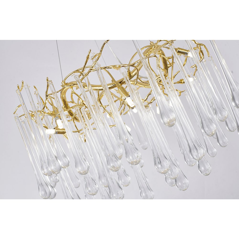 12-Light Gold Solid Brass Chandelier With Clear Glass Drops