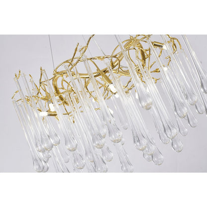 12-Light Gold Solid Brass Chandelier With Clear Glass Drops