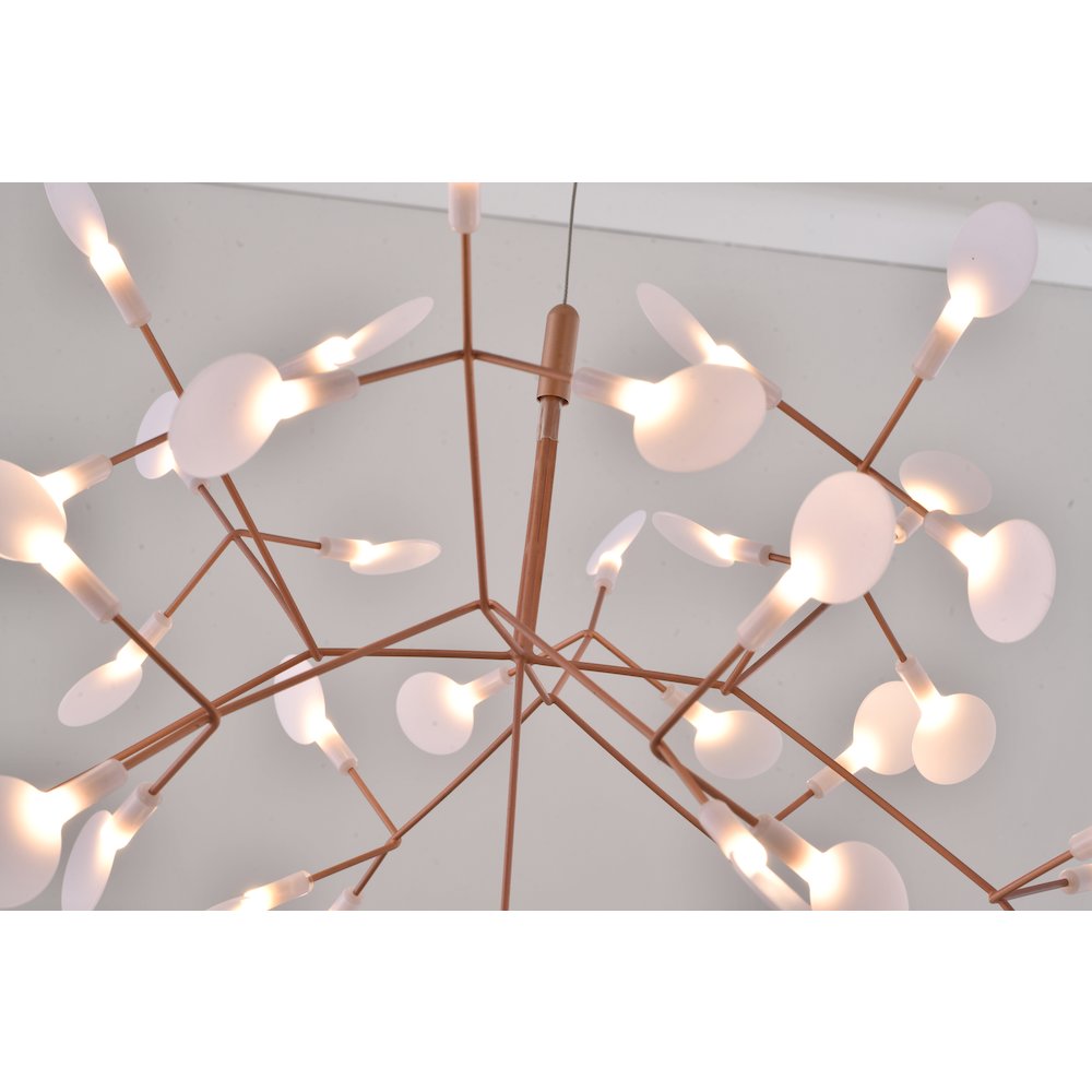 45-Light Matte Copper Chandelier With White Acrylic Shades