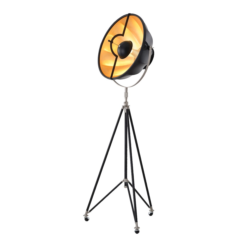 1-Light Black Floor Lamp With A Gold Interior Shade