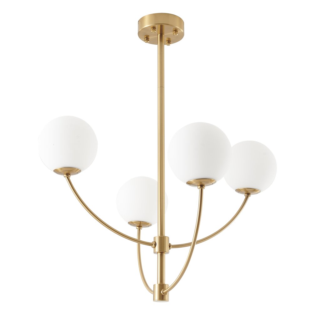 4-Light Brass Chandelier With White Glass Shades