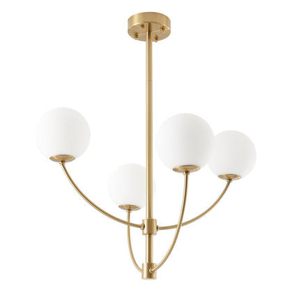 4-Light Brass Chandelier With White Glass Shades