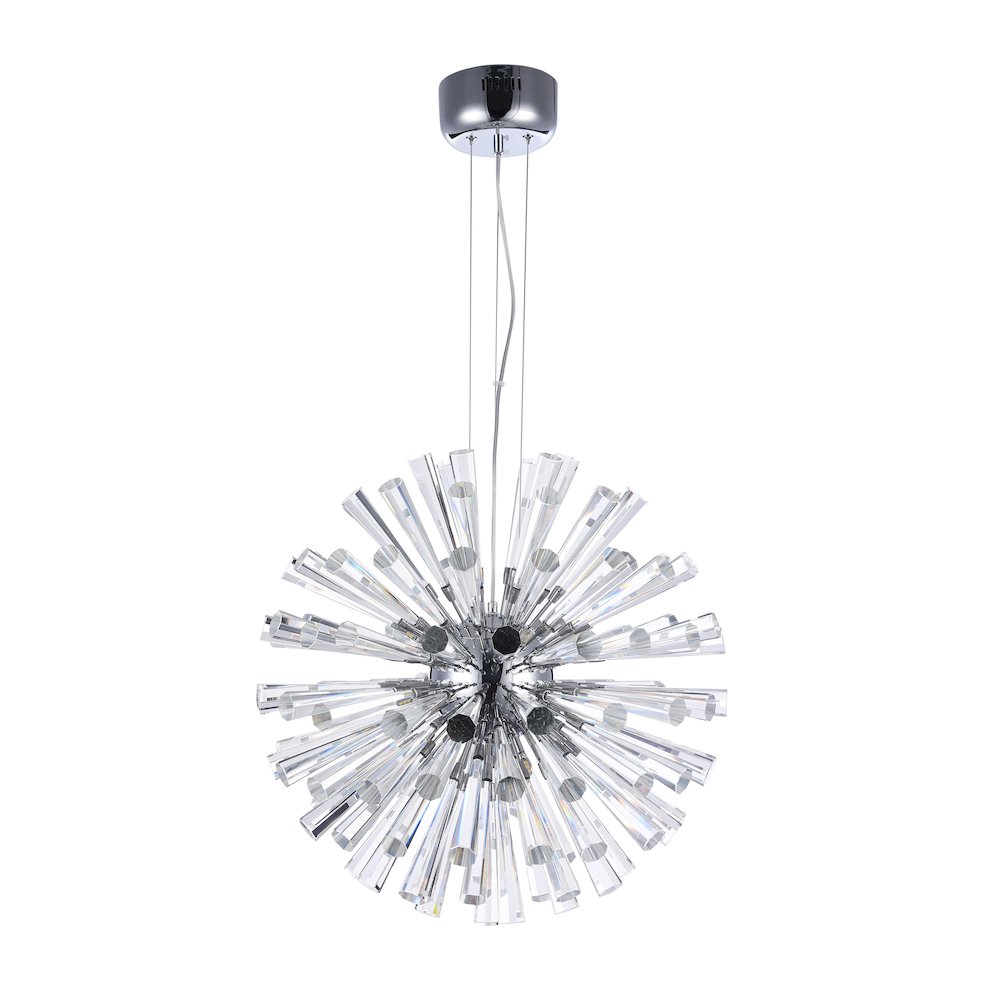 12-Light Chrome Iron Chandelier With Clear Crystal Spikes