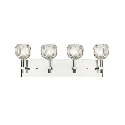 4-Light Chrome Wall Sconce With Clear Crystal Shades