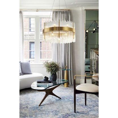 14-Light Gold Chandelier With Clear Glass Rods