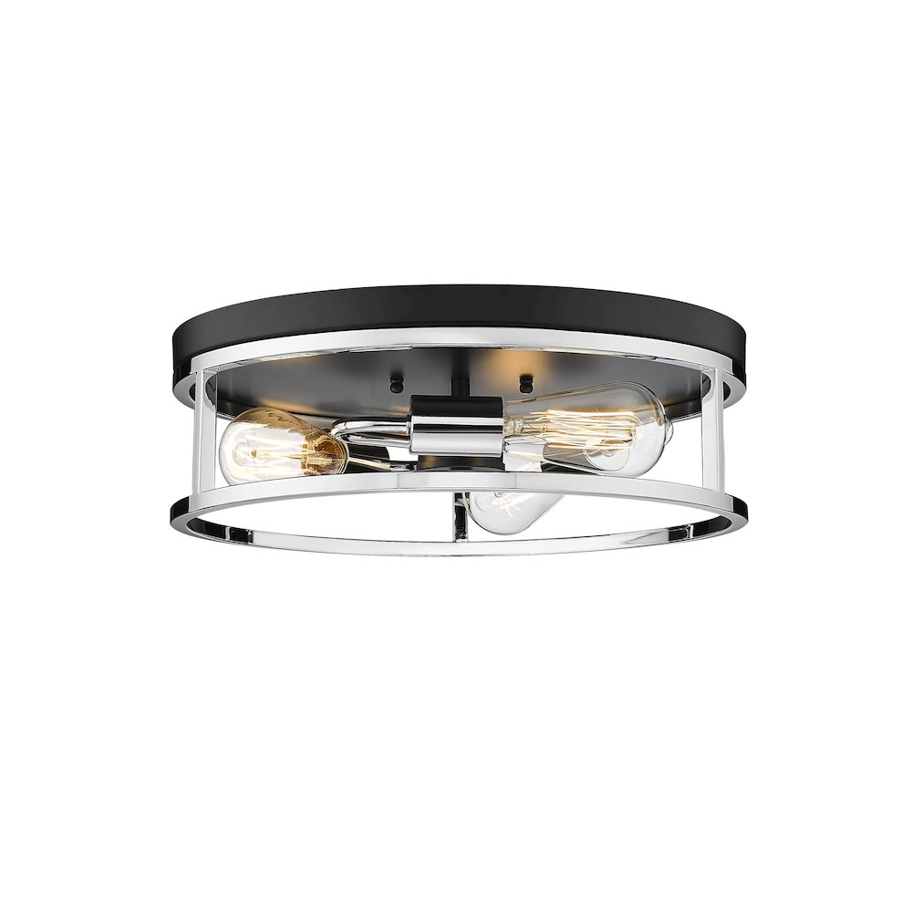 3-Light Black And Chrome Metal Flush Mount