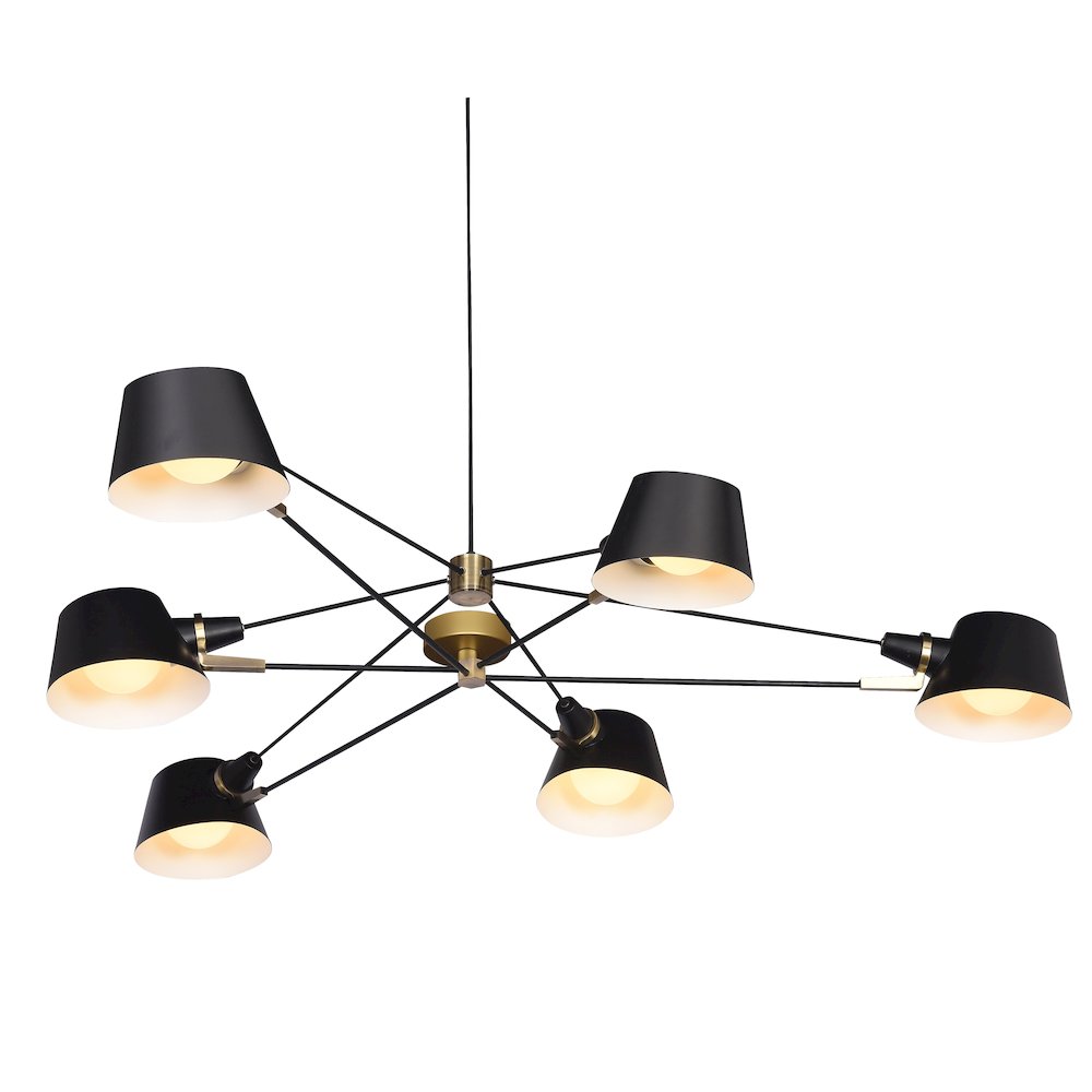 6-Light Black Iron Chandelier With Black Aluminum Shades