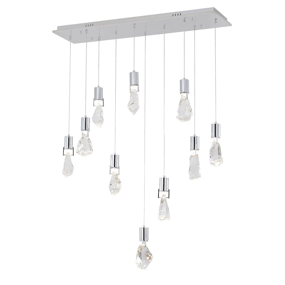 10-Light Chrome Chandelier With Clear Crystal Stones
