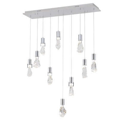 10-Light Chrome Chandelier With Clear Crystal Stones