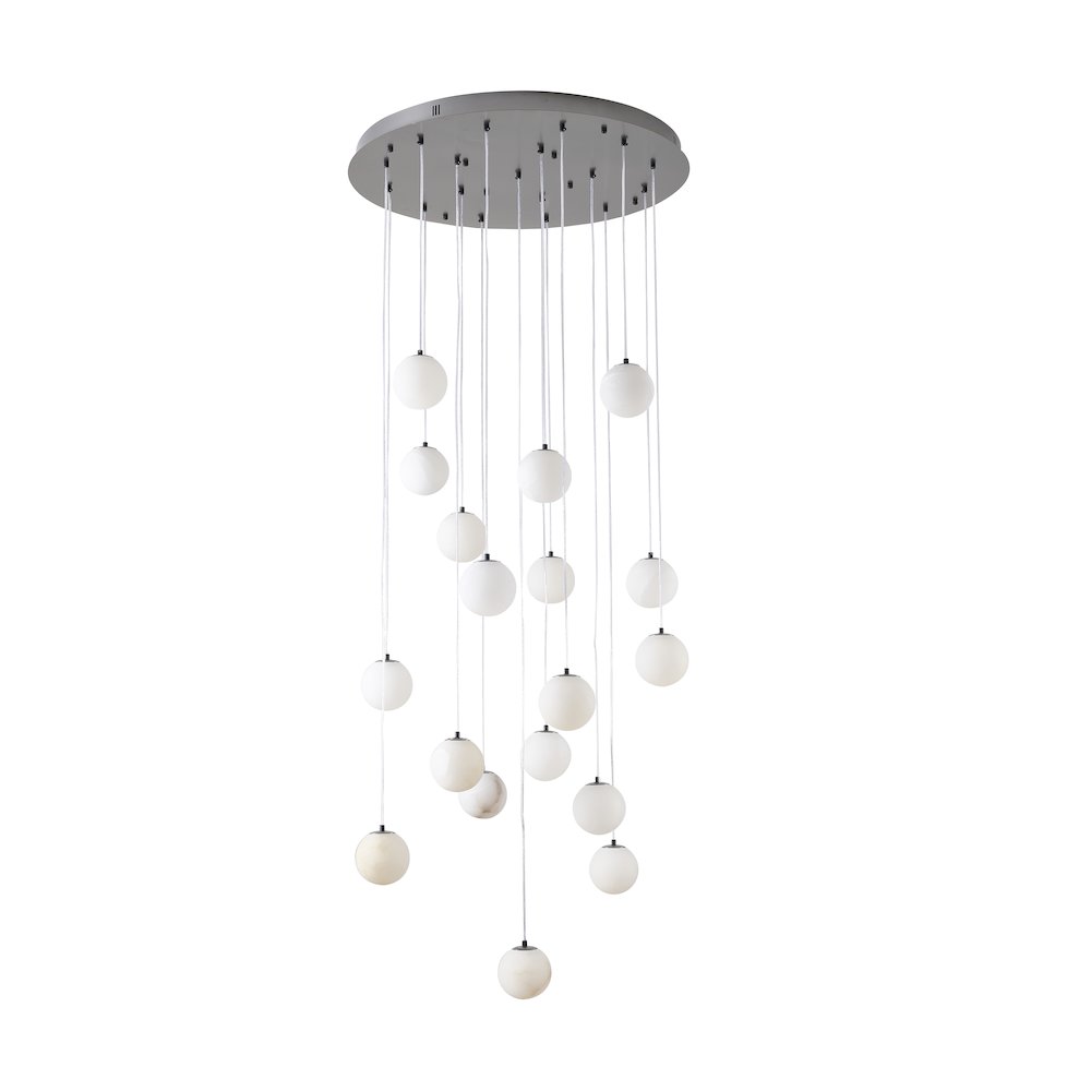 18-Light Black Stainless Steel Chandelier With Alabaster Pendants