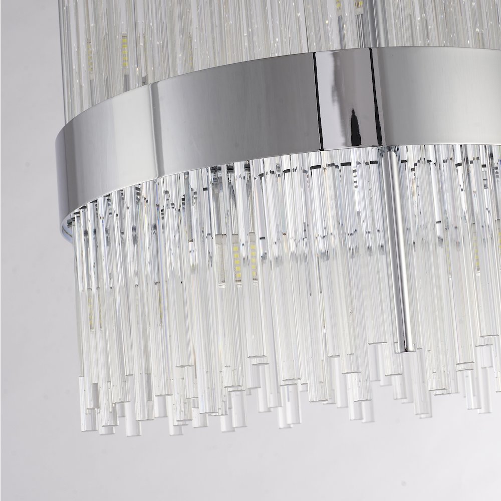 10-Light Chrome Chandelier With Clear Glass Rods