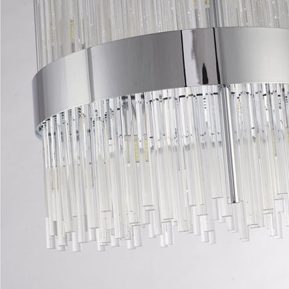 10-Light Chrome Chandelier With Clear Glass Rods