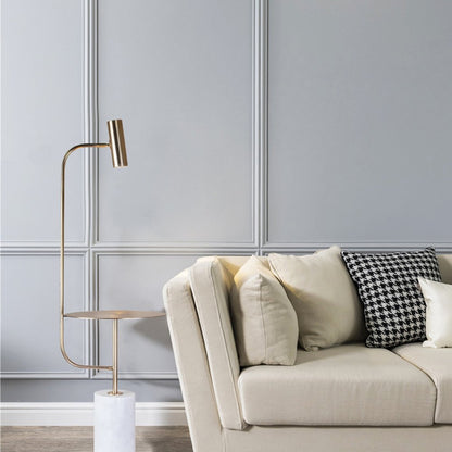 1-Light Gold Floor Lamp With A White Marble Base