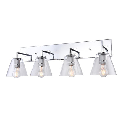 4-Light Chrome Metal Wall Sconce With Clear Glass Shades