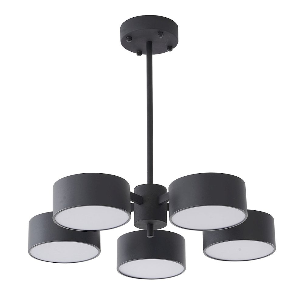 5-Light Black LED Semi Flush Mount With Black Shades And White Frosted Diffusers