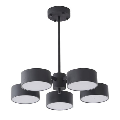 5-Light Black LED Semi Flush Mount With Black Shades And White Frosted Diffusers