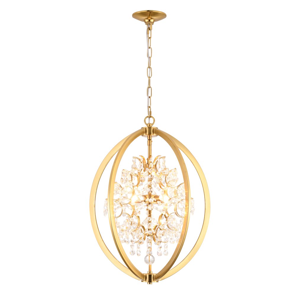 4-Light Antique Brass Metal Chandelier With Clear Crystals
