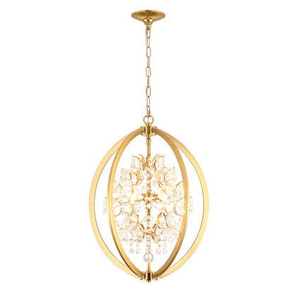 4-Light Antique Brass Metal Chandelier With Clear Crystals