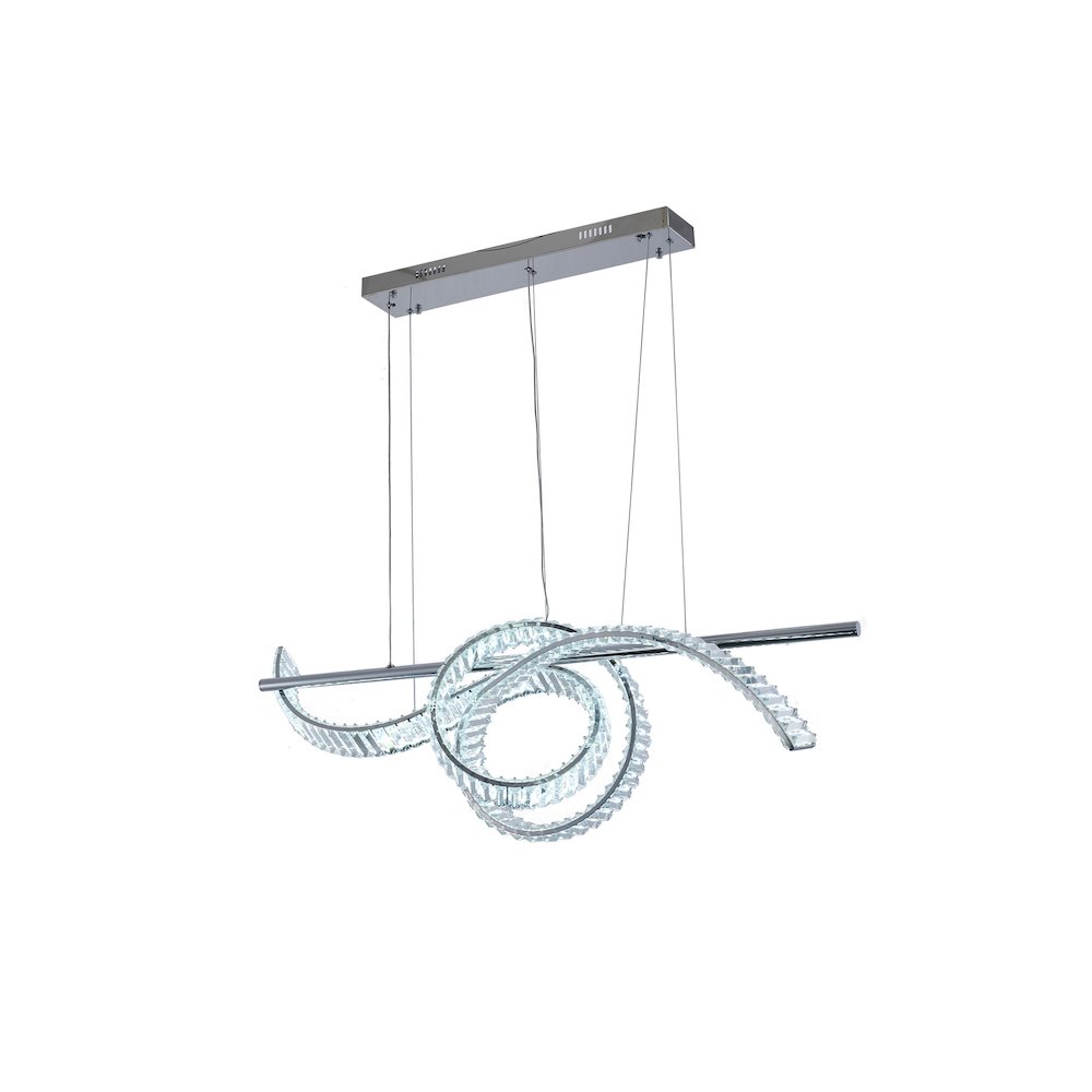 2-Light Dimmable Chrome Steel LED Chandelier With Clear Crystal
