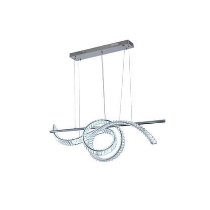 2-Light Dimmable Chrome Steel LED Chandelier With Clear Crystal