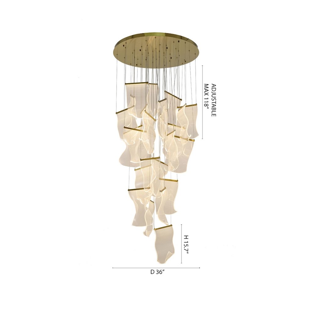 24-Light Brass Chandelier With Acrylic Crumbled Sheet Pendants