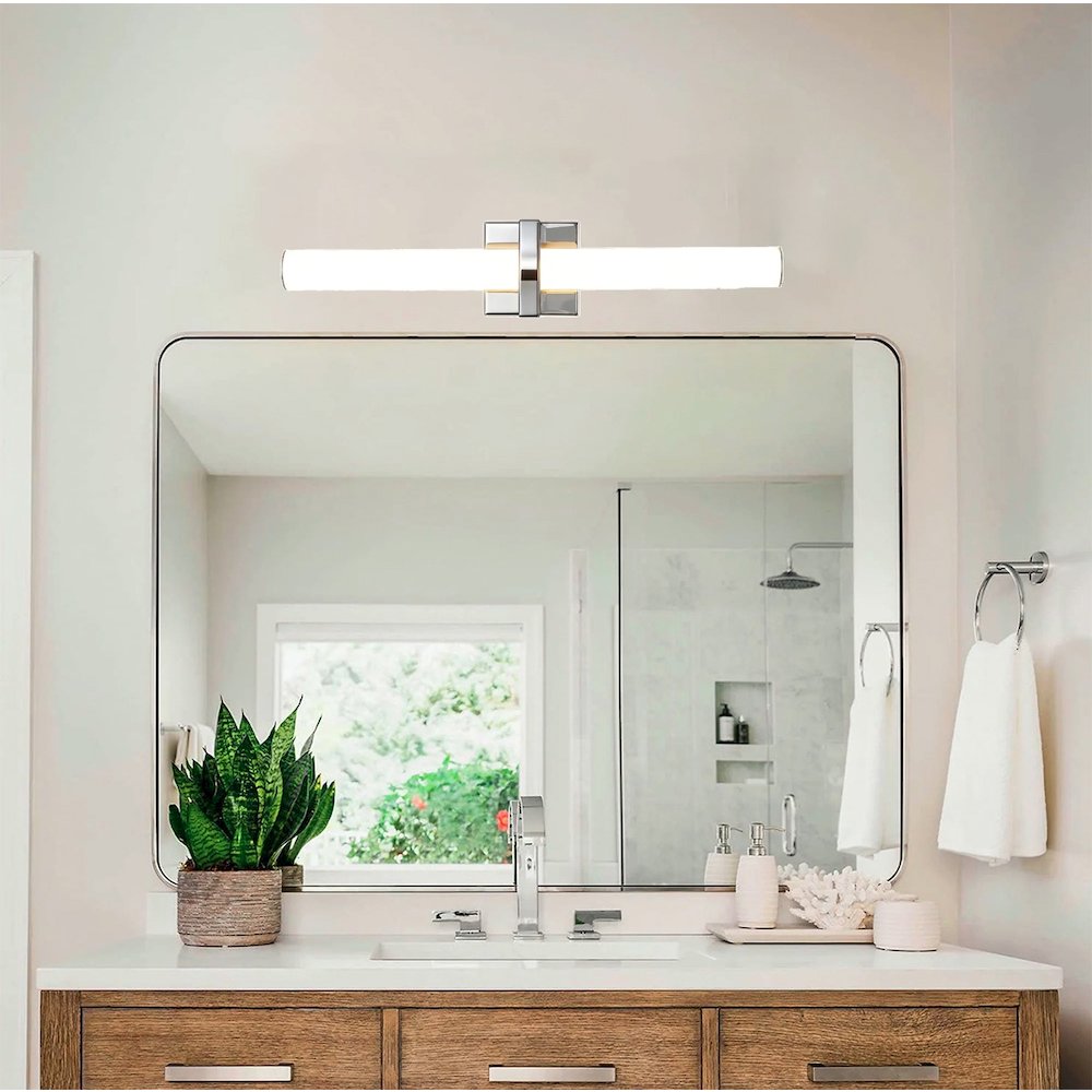 1-Light Chrome LED Wall Sconce With A Frosted Opal Glass Shade