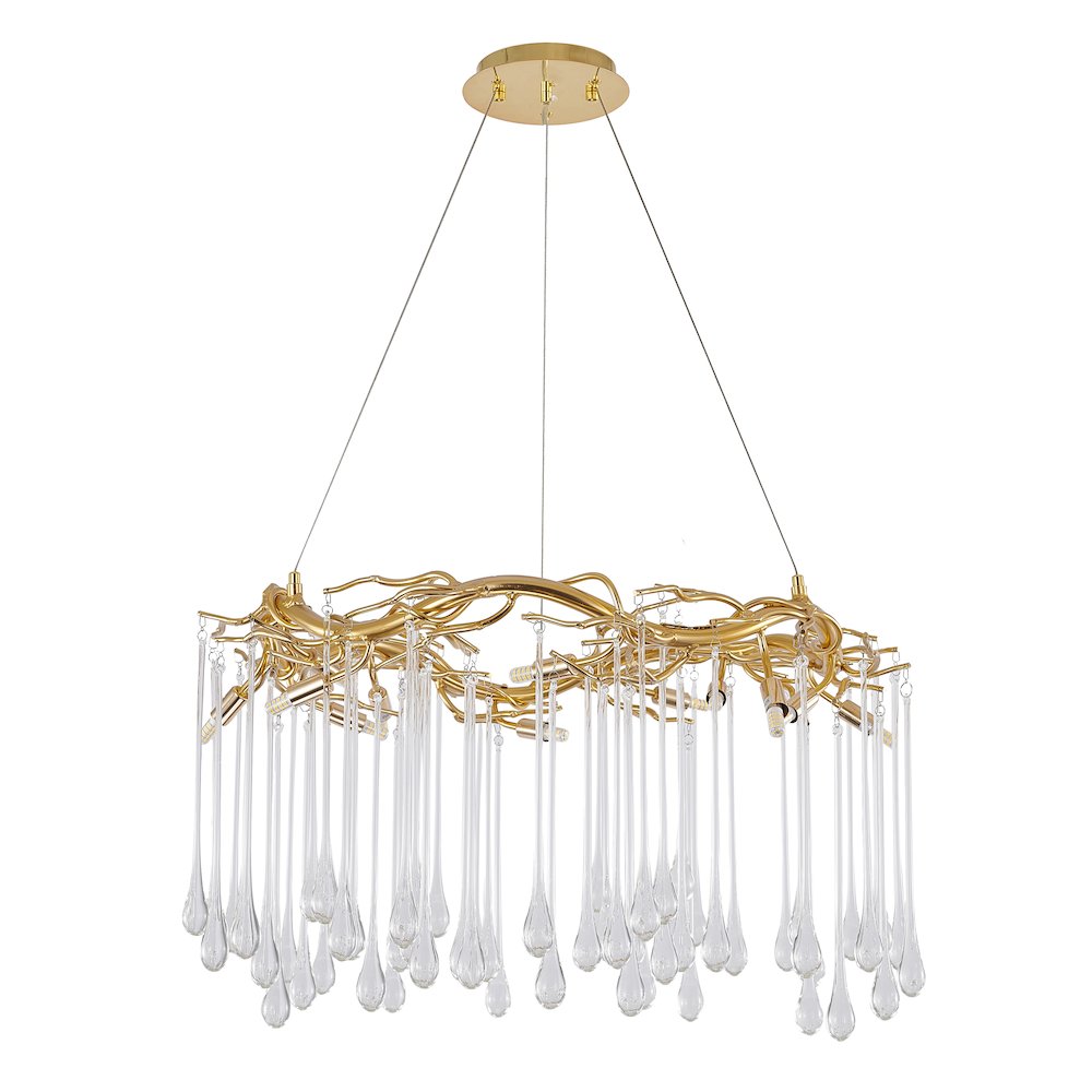 12-Light Gold Aluminum Chandelier With Clear Glass Drops