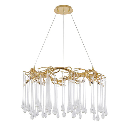 12-Light Gold Aluminum Chandelier With Clear Glass Drops