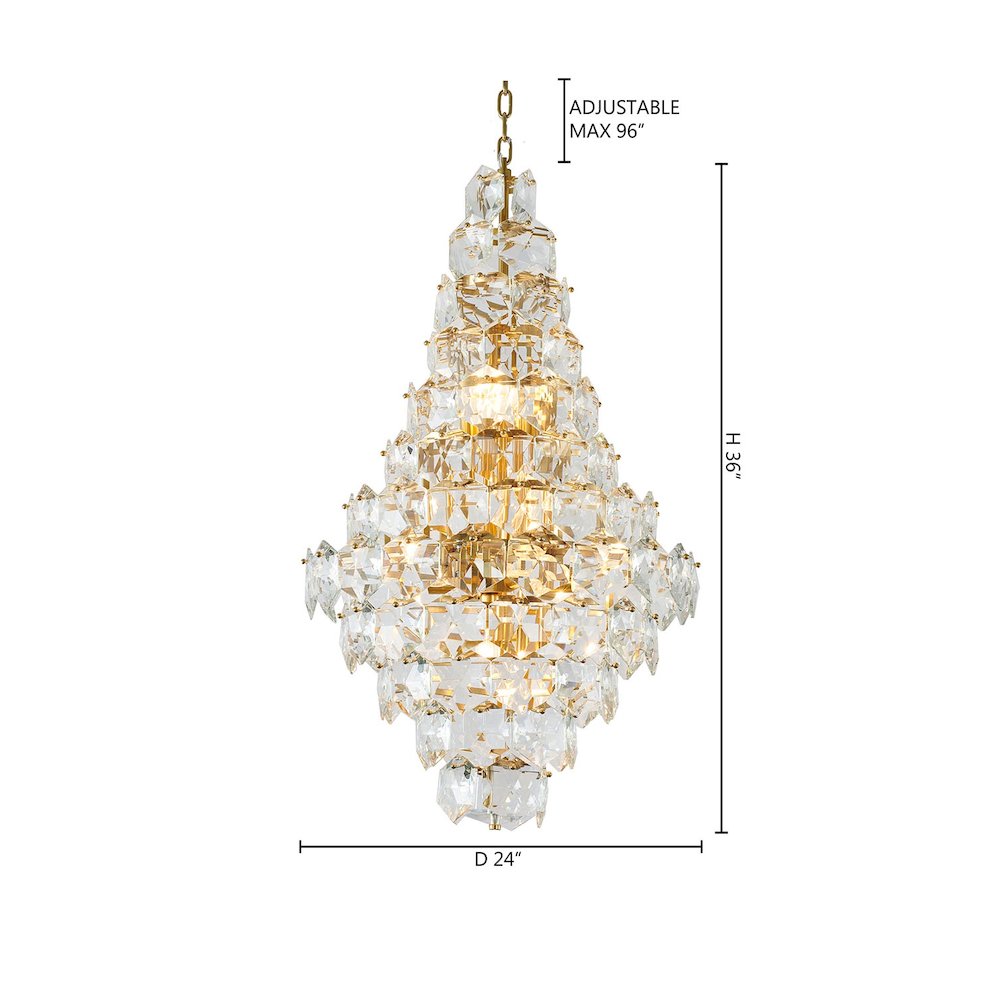 15-Light Brass Chandelier With Clear Crystals