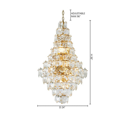 15-Light Brass Chandelier With Clear Crystals