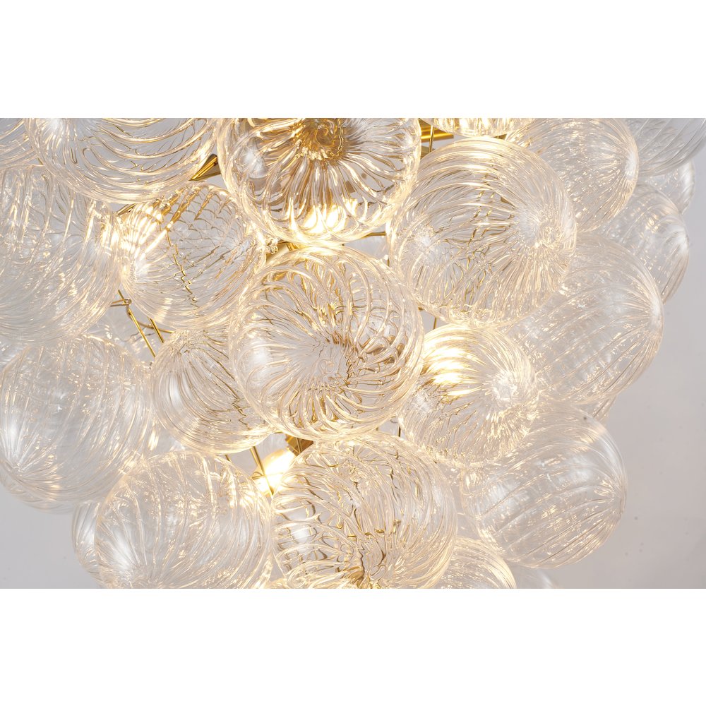 8-Light Brass Chandelier With Clear Swirl Glass Shade
