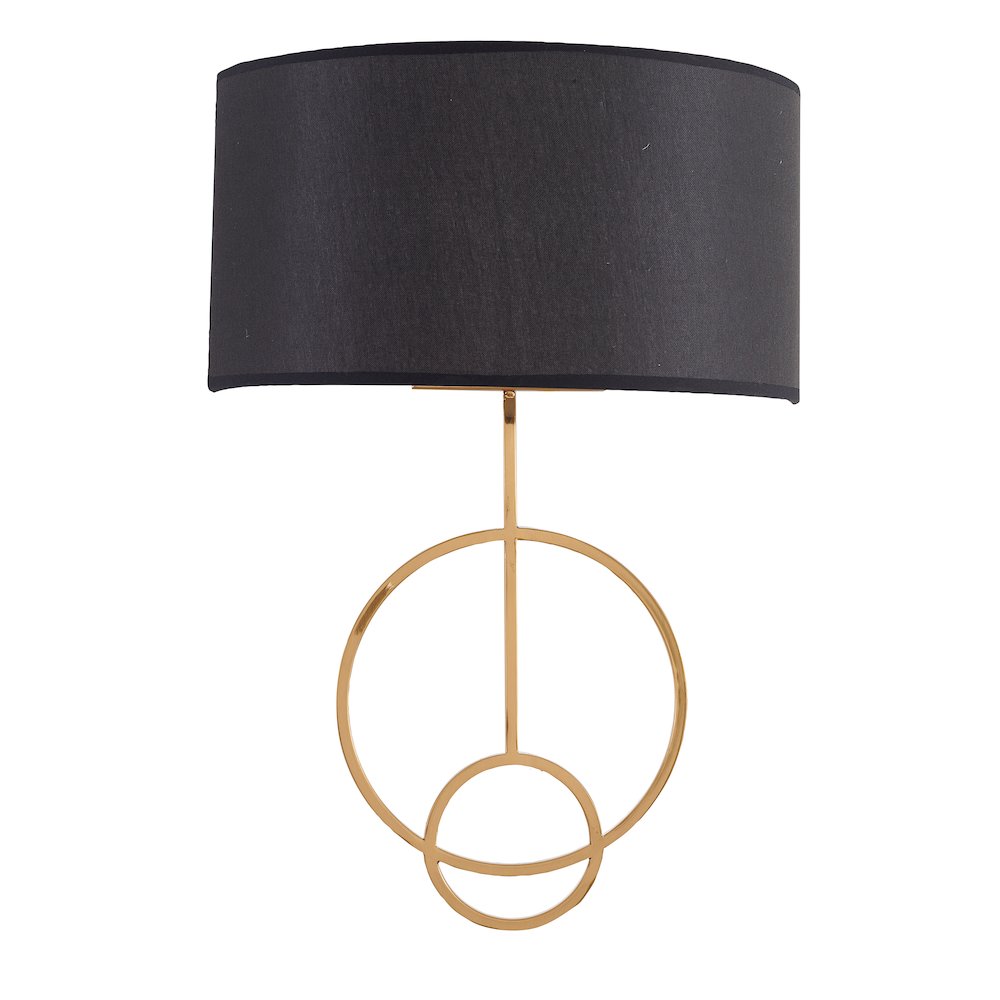 1-Light Satin Brass Metal Wall Sconce With A Fabric Black Shade