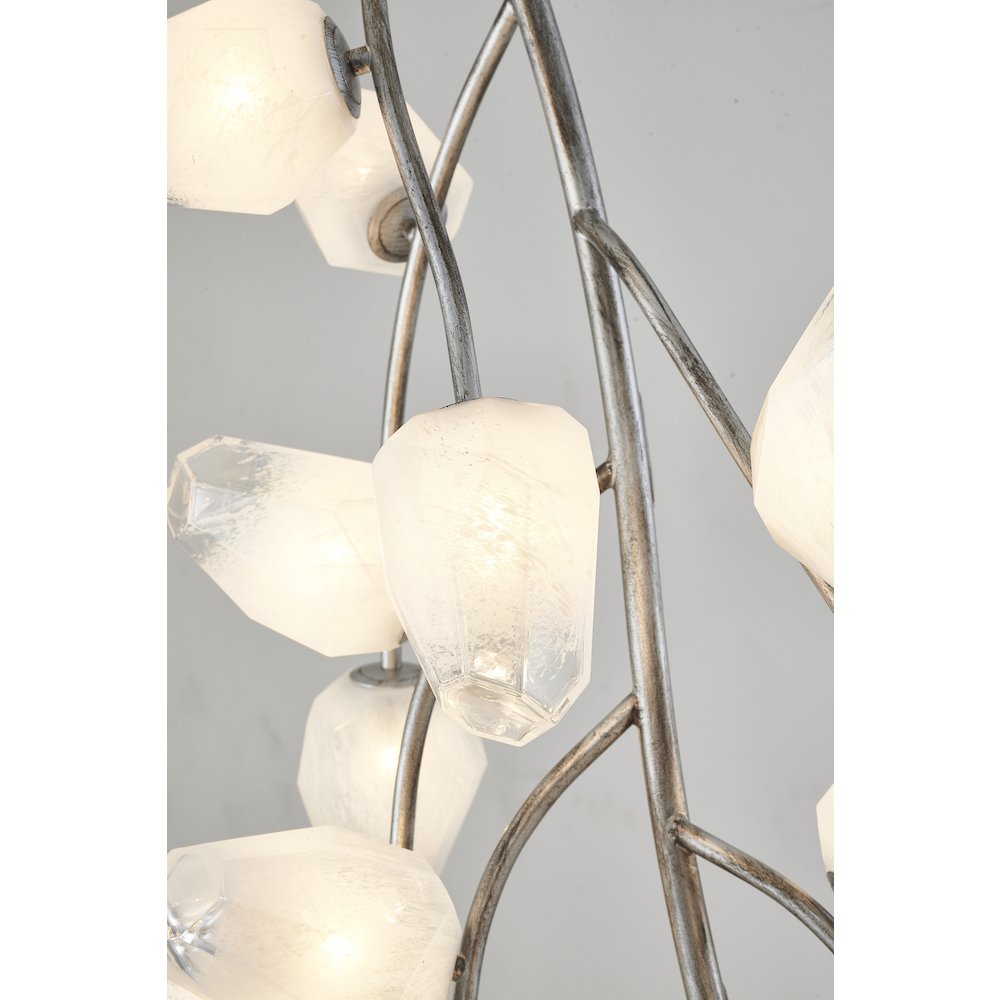 22-Light antique silver iron frame chandelier with white glass shades